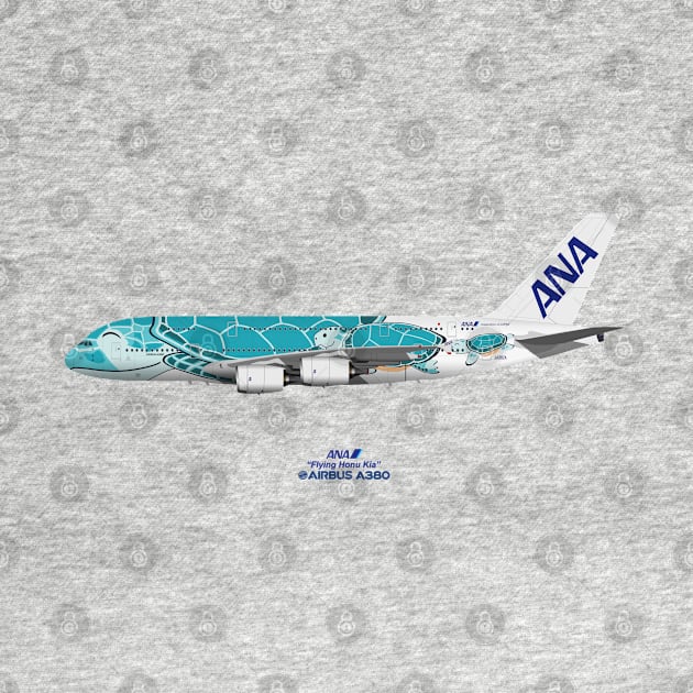 Illustration of ANA Airbus A380 - Flying Honu Kia by SteveHClark